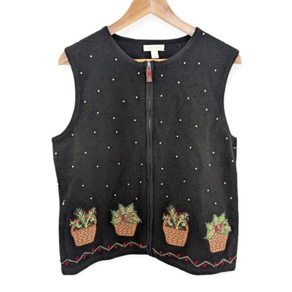 Vintage Charter Club Holiday Wool Vest Cottagecore Granny Large - Picture 1 of 11